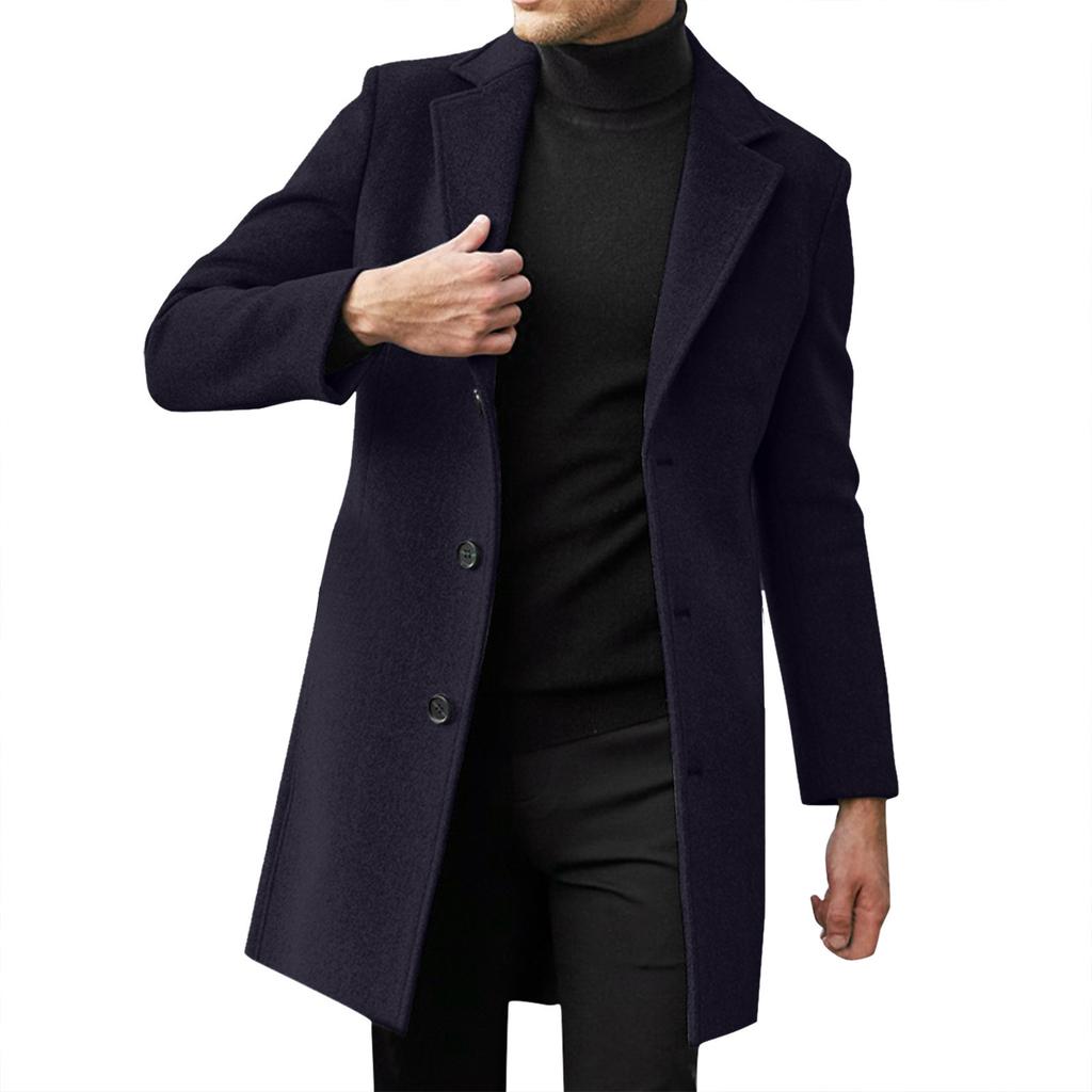 Men's Single Breasted Lapel Coat Long Sleeve Solid British Style Single Breasted Coat