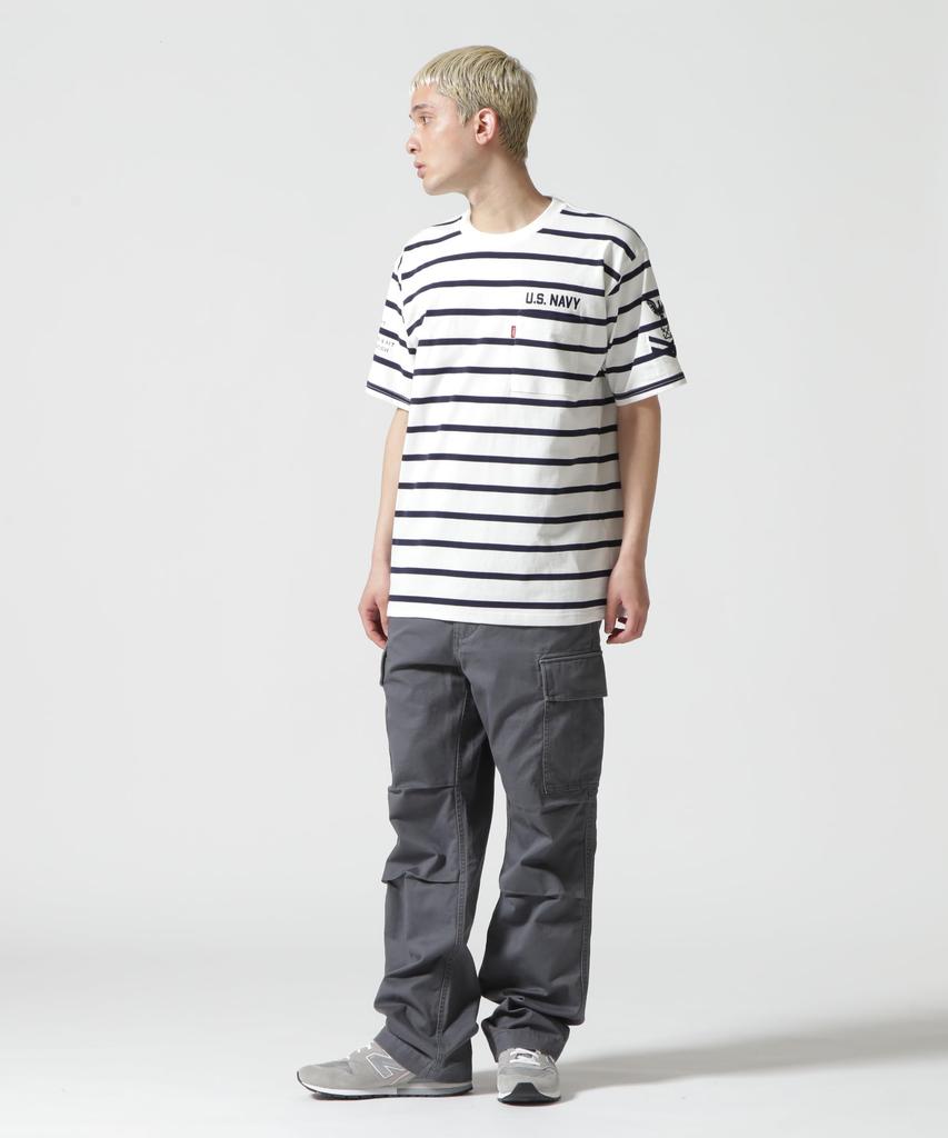 AVIREX S/S NAVAL POCKET T-SHIRT 783-2934008 men's L navy border