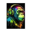 Abstract Pop Art Monkey Earphones Dj Music Wall Poster Prints Neon Light Effects Canvas Painting Rock Animal Home Bar Room Decor