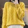 Autumn Winter Women Sweater Wool Thick Warm O-Neck Pullover Twist Flower Cashmeresolid Color Knitwear Loose Round Neck Warm Base Clothes