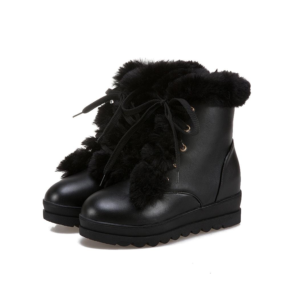 B5/Женские короткие сапоги, зимние длинные плюшевые теплые зимние ботинки, женская обувь оверсайз, высокий покатой каблук, женская обувь