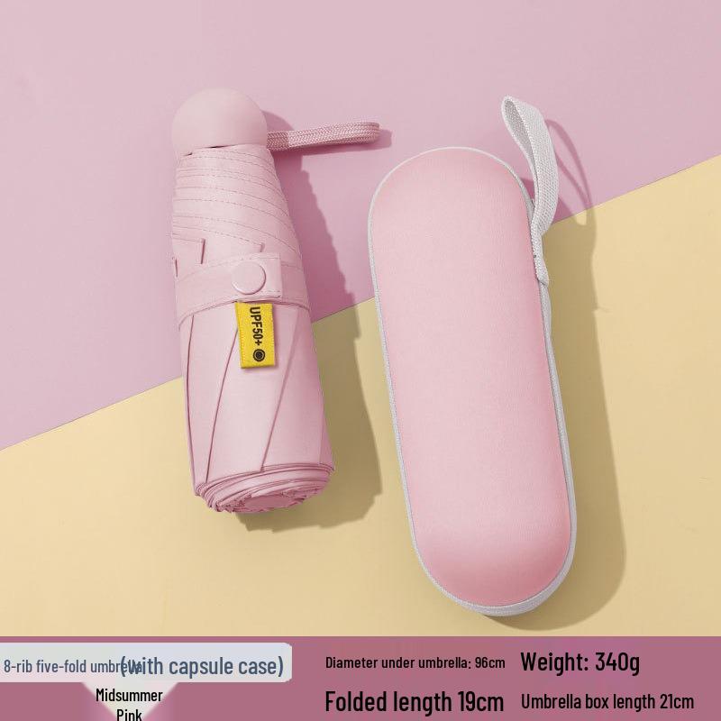 Женский мини-зонт двойного назначения: Компактный пятисложенный дизайн, Утолщенная ткань, Черный клей для защиты от УФ-лучей, Возможность нанесения логотипа на заказ