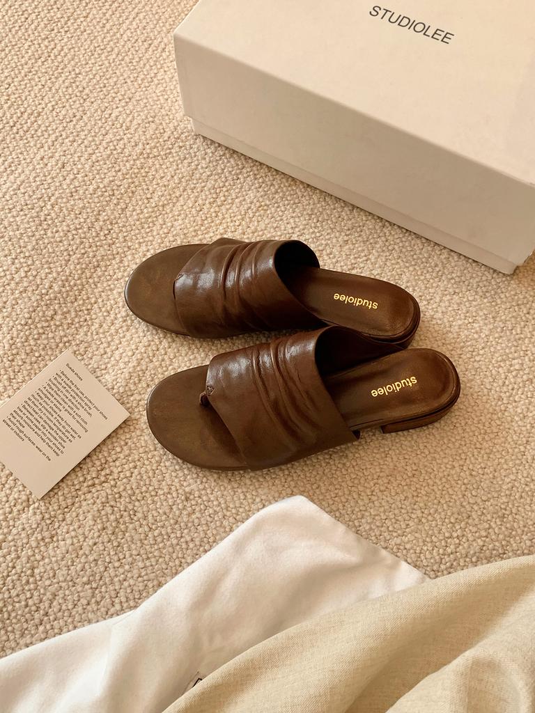 Виноградные туфли-мать, минималистичные, в стиле old money, с широким верхом, плиссированные, на плоской подошве, с круглым носком, повседневные, универсальные, крутые тапочки