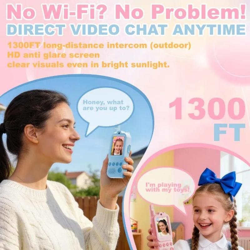 New Upgraded Video Walkie Talkies for Kids 2 Pcs Chat Games Long Range Rechargeable Outdoor Camping Toys Boys Girls Birthday Gift with Camera Function