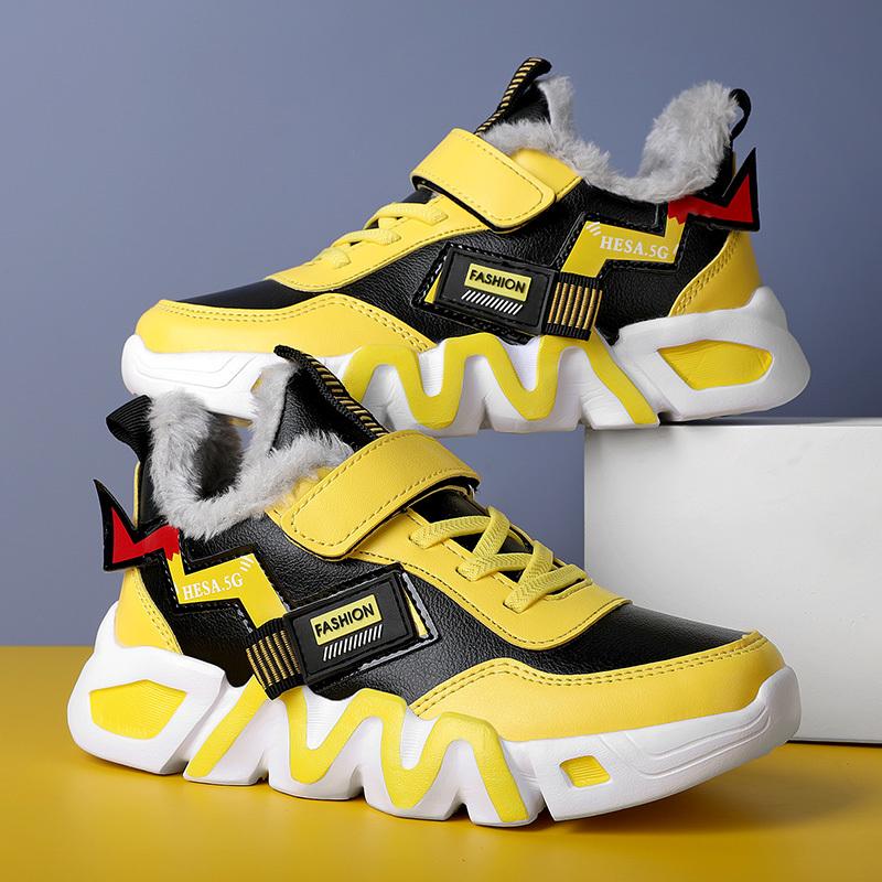 Детские теплые зимние сапоги. Детская зимняя хлопчатобумажная обувь. Нескользящие теплые плюшевые сапоги на открытом воздухе. Теплая меховая обувь с высоким берцем. Водонепроницаемые теплые кроссовки.