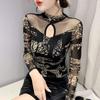 2024 European Autumn Sexy Rhinestone Mesh Cutout Long Sleeve T-Shirt for Women