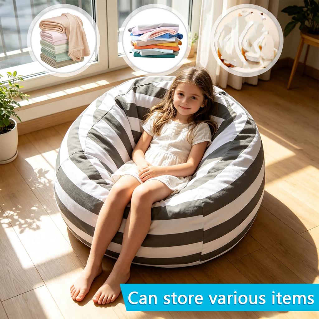 Kids Bag Chair with Stuffed Toy Storage, Soft Lounger for Children