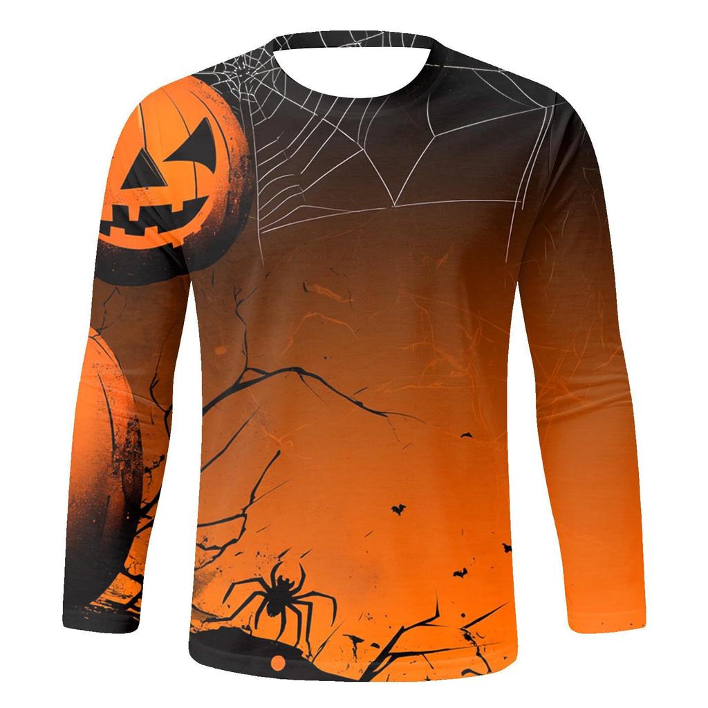 Весенне-осенние футболки с круглым вырезом и 3D-принтом с рисунком тыквы на Хэллоуин, модные повседневные мужские футболки с длинным рукавом