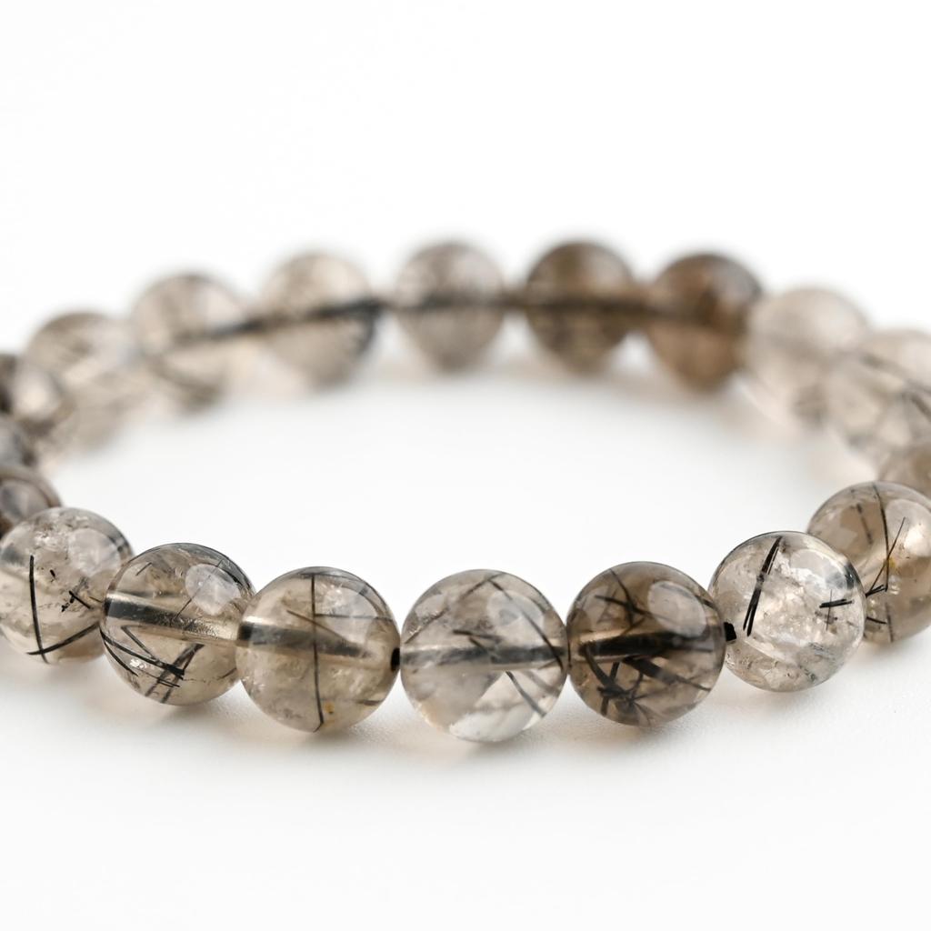 Черный Дымчатый Кварц с Рутилом Браслет Турмалин на запястье 16 см Лимитированный Натуральная Сила Молитва Удача Фэн-шуй [Eigado] (Черный кварц), Камень 9,5 мм,