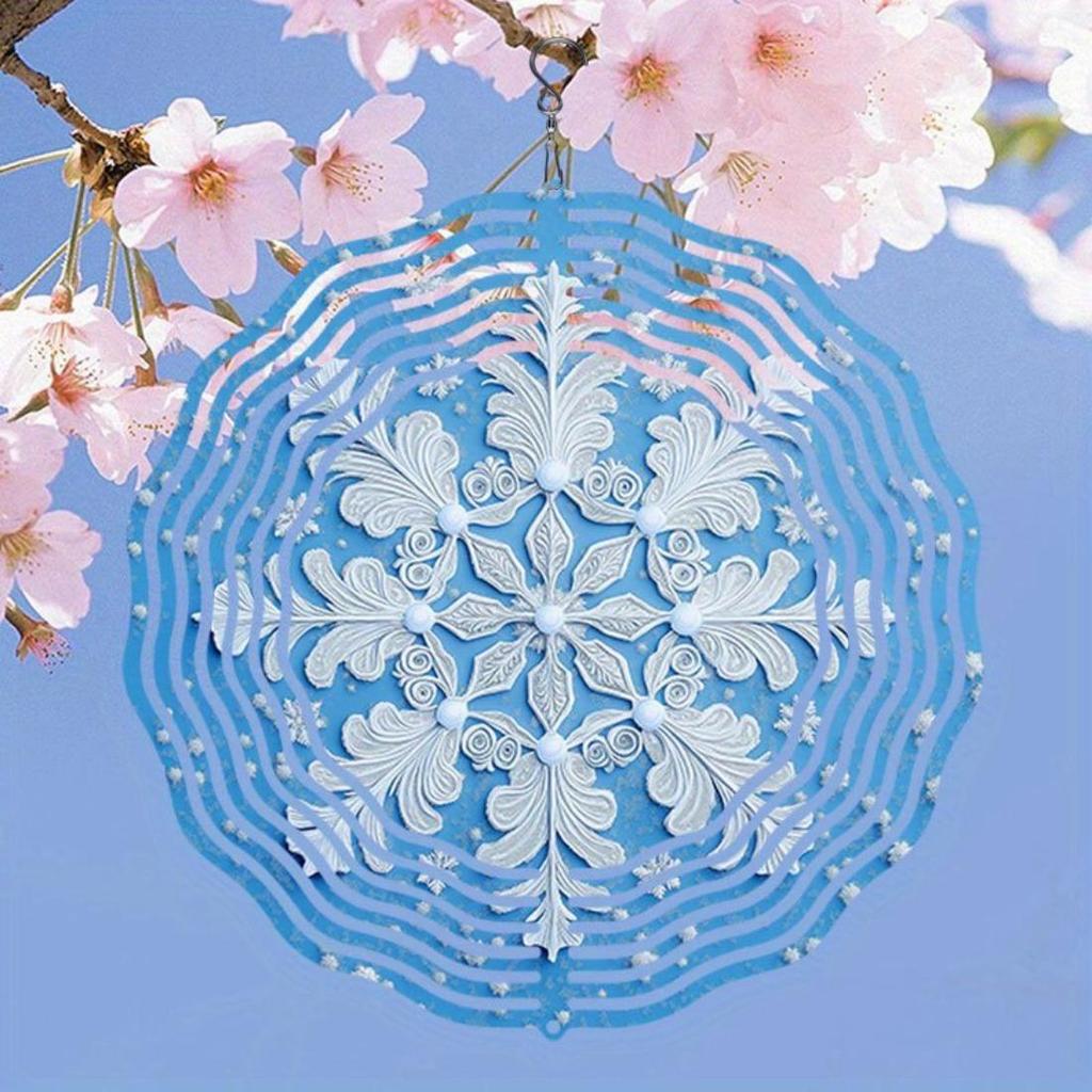 Unique Mandala Wind Chime with Snowflake Pattern Metal Windmill, Dynamic Sculpture Suitable for Garden Patio Hanging Decor, Durable Outdoor Artwork