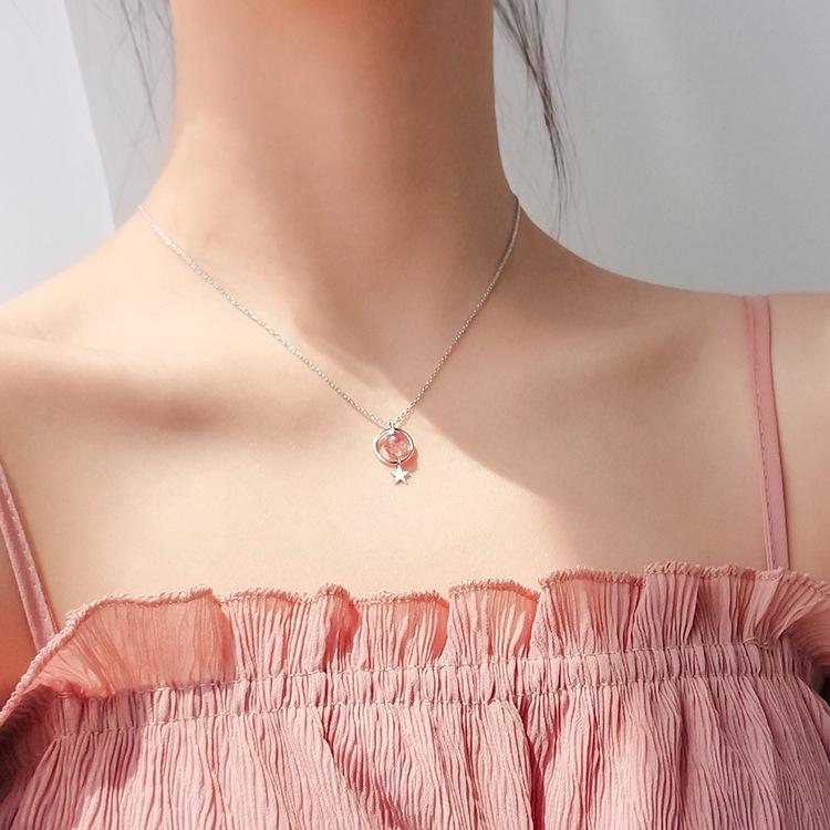 Ожерелье со звездой из клубники и кристаллов, простой индивидуальный дизайн, лунный камень, студенческая ключичная цепочка для женщин