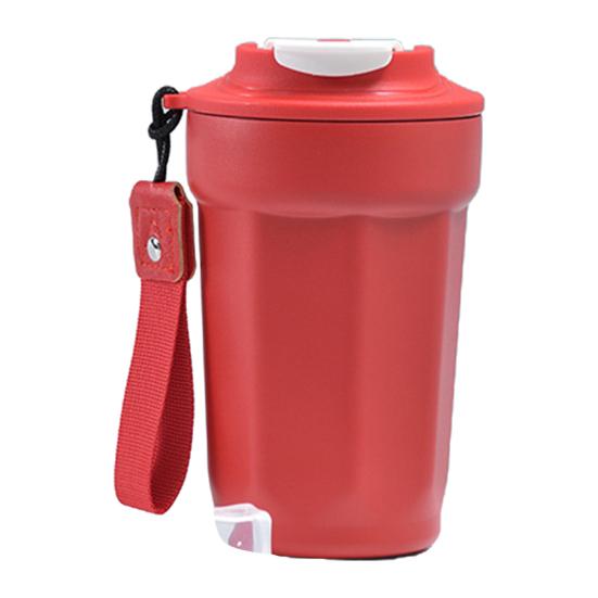 Кофейная чашка из нержавеющей стали с вакуумной изоляцией, гладкий край с веревкой для переноски, изоляционная кружка для офисного стола