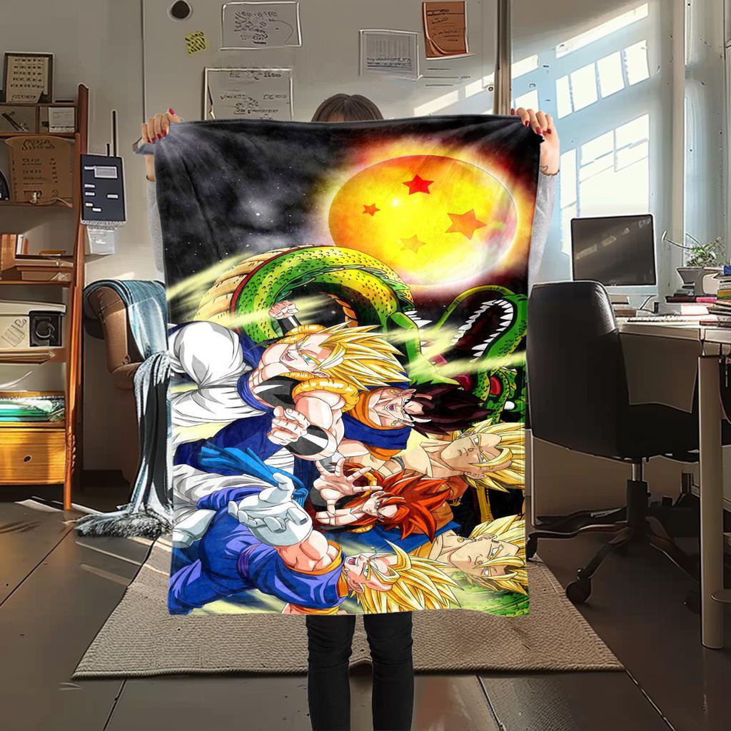 1 шт. Плед из фланели с принтом DRAGON BALL, Высокое качество, Для всех сезонов, Декор для дома, Тепло и Уют, Идеально для Рождественских подарков