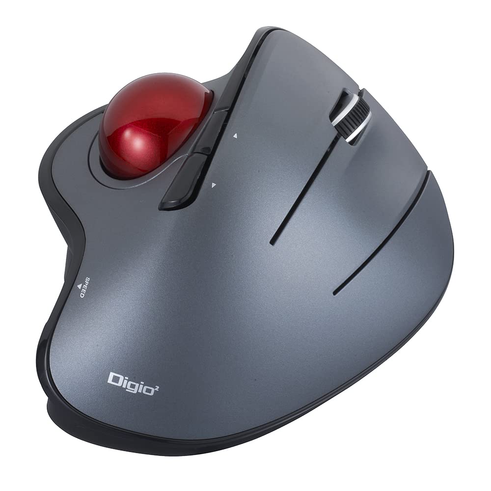 Nakabayashi Digio2 Trackball Mouse, Adjustable Angle, 5 Buttons, Optical, Gray