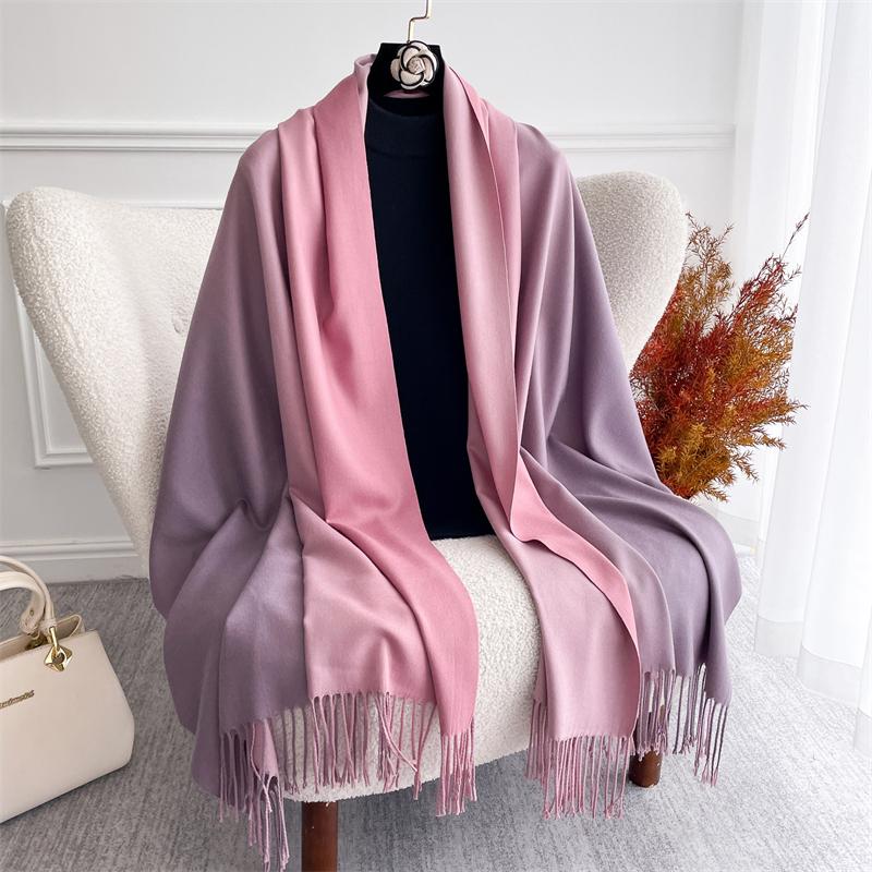 Winter Women Scarves Long Warm Gradient Imitaion Cashmere Hijab Solid Lady Shawl Wrap Female Pashmina Bandana Head Scarf