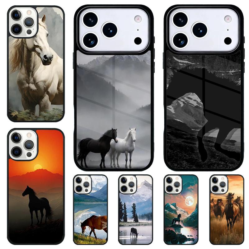 Красивые горы с лошадью Чехол для телефона для iPhone 17 Air 16 15 11 12 14 13 Pro Max Ударопрочный чехол