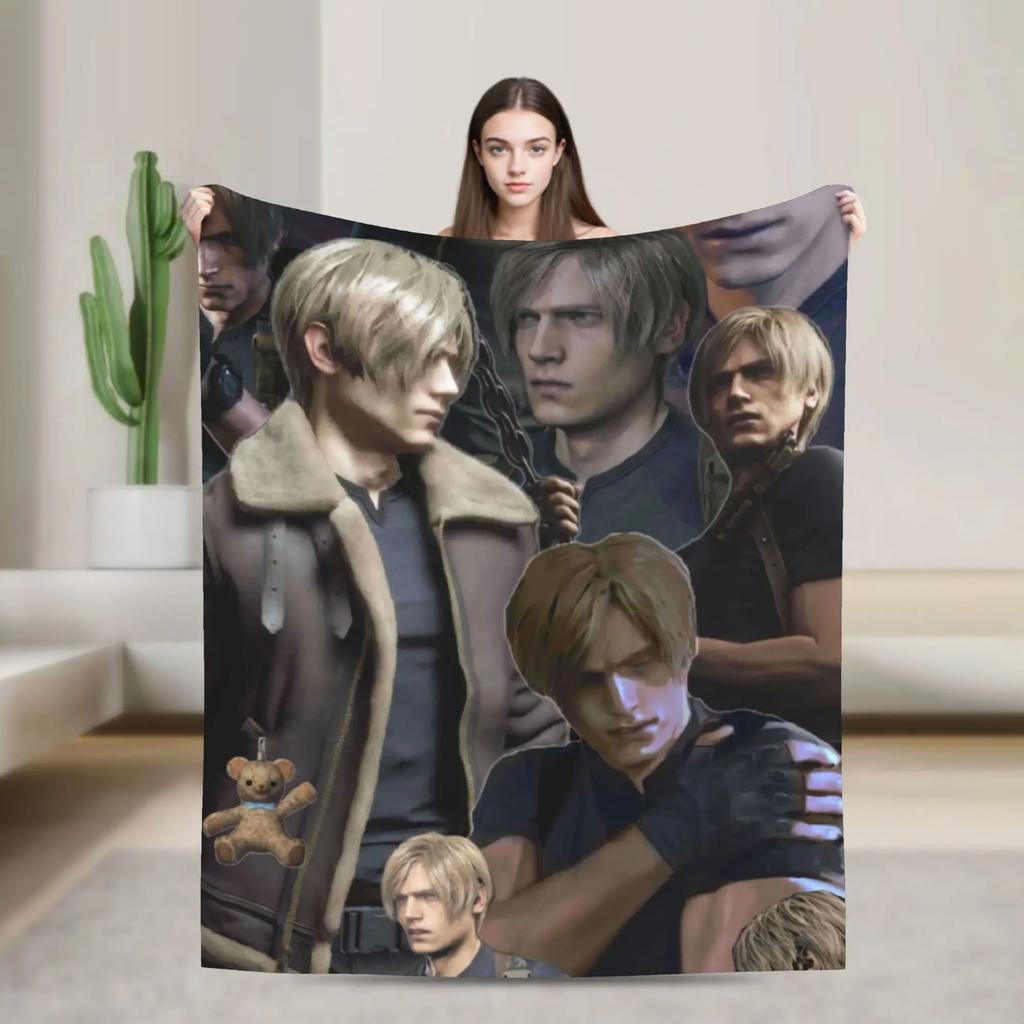 Warm Soft Flannel Throw Blanket for Kids Boys Girls Airplane Travel Leon Kennedy Resident Evil Design Funny Sofa Bed Cover Beds