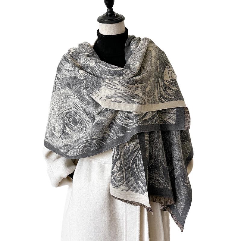 Imitation Cashmere Flowers Elegant Temperament Printed Scarf Scarf Scarf Outer Cape Travel Warm Cape