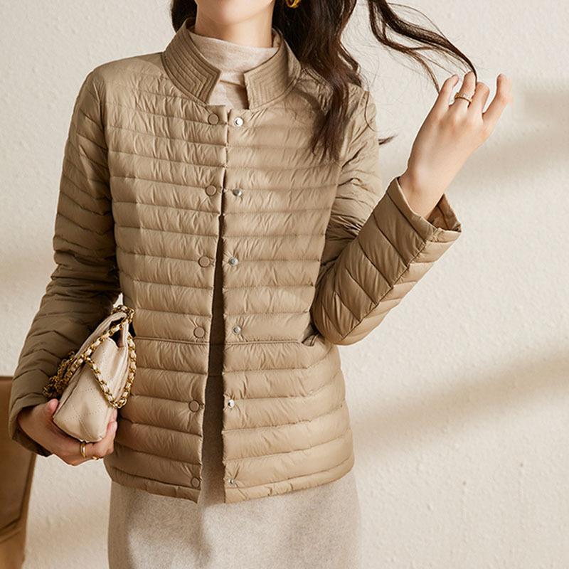 Autumn Lightweight Thin Women's Short Down Jacket Standing Fashionable Puffer Collar Coat Plus Size