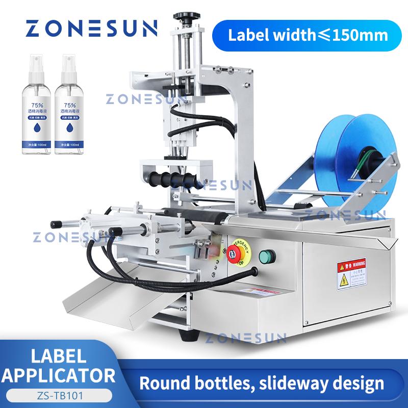 ZONESUN ZS-TB101 Tabletop Single Double Side Round Bottle Labeling Machine Slideway Automatic Feeders Label Sticker Machine