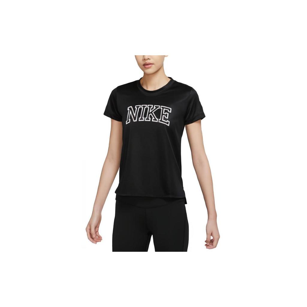 Nike Женские черные футболки Dri Fit с круглым вырезом, средняя посадка, DQ6372-010