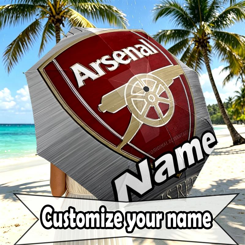 Custom Name Personalized football team F.C Print Umbrella, Auto Open Close, 8‑Rib Sturdy Frame, Commute Camping Hiking Use, Birthday Gift