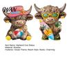 Highland Cow Statue 2 Pcs Summer Figurines Wooden Beach Seaside Fun Vacation Home Decor Scottish for Kitchen Tiered Tray Table With Sunglasses