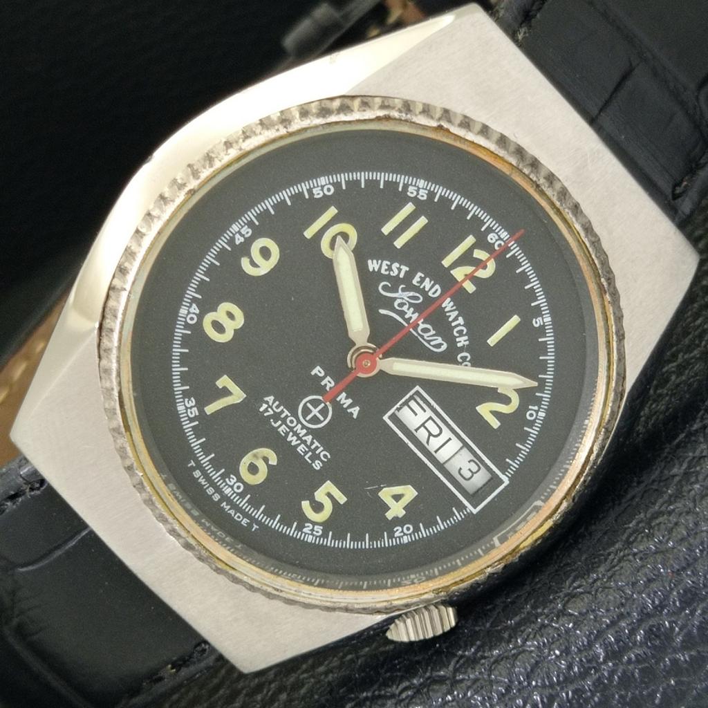 ВИНТАЖНЫЕ АВТОМАТИЧЕСКИЕ ШВЕЙЦАРСКИЕ МУЖСКИЕ ЧАСЫ WEST END WATCH CO С ЧЕРНЫМ ЦВЕТОМ ЦИФЕРБЛАТА a700149-5