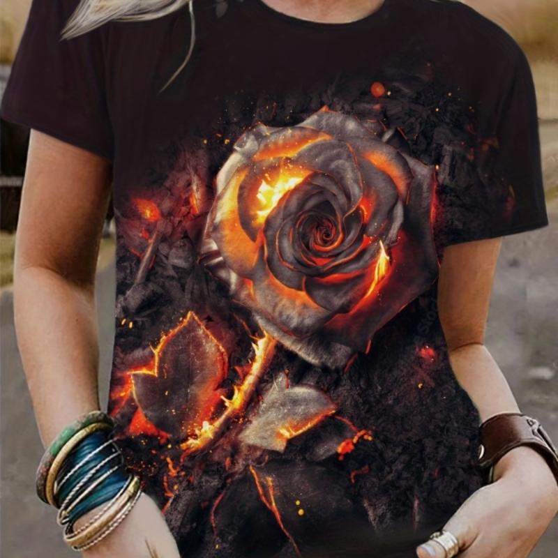 Women's T Shirts Fashion Short Sleeve Top For Women 3d Safflower Pattern T-shirt Y2k Women Blouse Oversized Tees Female Clothing