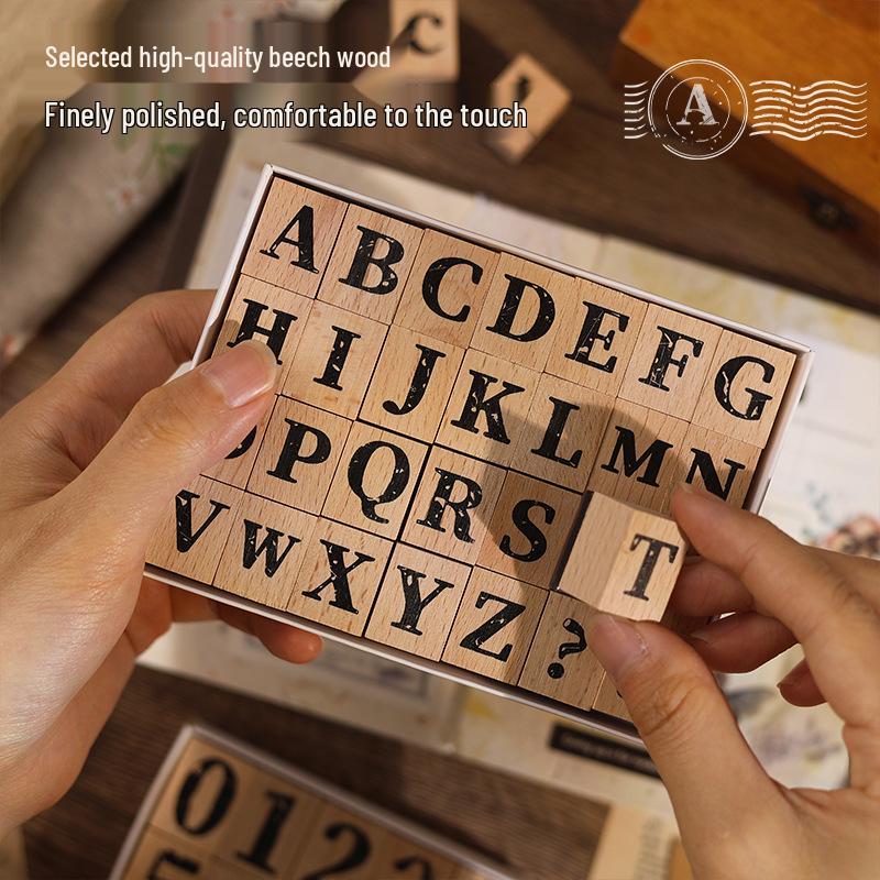 Retro Wooden English Letter Stamp for Handcrafted Decoration and Material Symbol Engraving