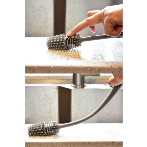 Harukita Bottle Brush, Long Handle, Gap Cleaning, Silicone, for Water Bottles, Thermoses, and Baby Bottles, Set of 2, Gray