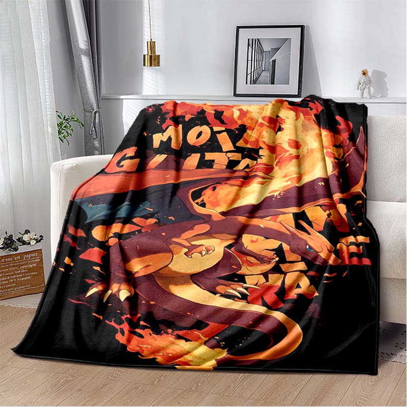 3D-Printed Cute Cartoon Charizard Blanket — Fluffy, Soft, and Warm Throw for Bedroom Decor and Home Comfort
