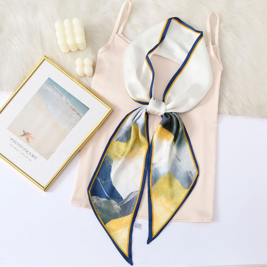 New Simulation Silk Long Scarf Fashionable Versatile Suit Double-Layer Scarf Decorative Bag Wrapped With Professional Scarf For Women