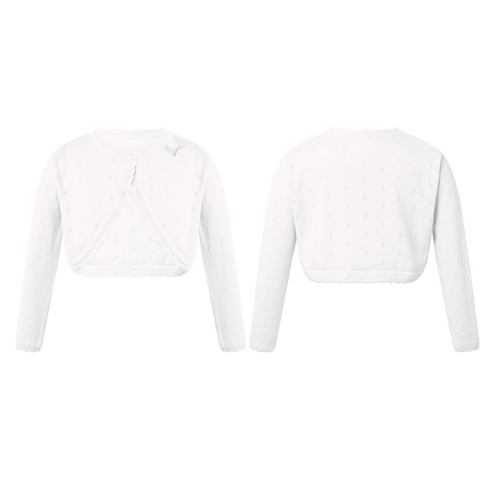 Хлопковое однотонное вязаное болеро с длинными рукавами для маленьких девочек, кардиган, свитера для дня рождения, платье, пальто