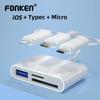 FONKEN Multi-function 3 In 1 Card Reader Type C/Micro USB/iOS Head SD/TF Card USB Transfer For Phones Tablet U Disk