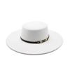 Autumn And Winter Pu Decorative Belt Delicate White Woolen Flat Top Daily Fashion Casual Celebrity Top Hat Woman