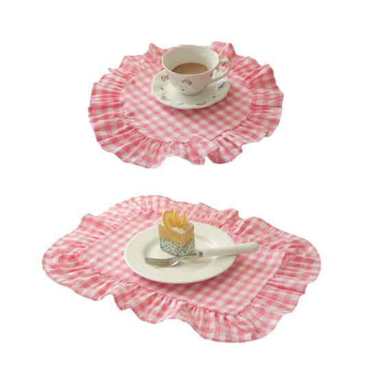 1/2 шт. Кухонная салфетка под тарелку Квадратная Круглая Стиранный Хлопок Настольные салфетки со складчатыми краями Термостойкие для Столовой Дома Кухни Вечеринки Салфетки под тарелку