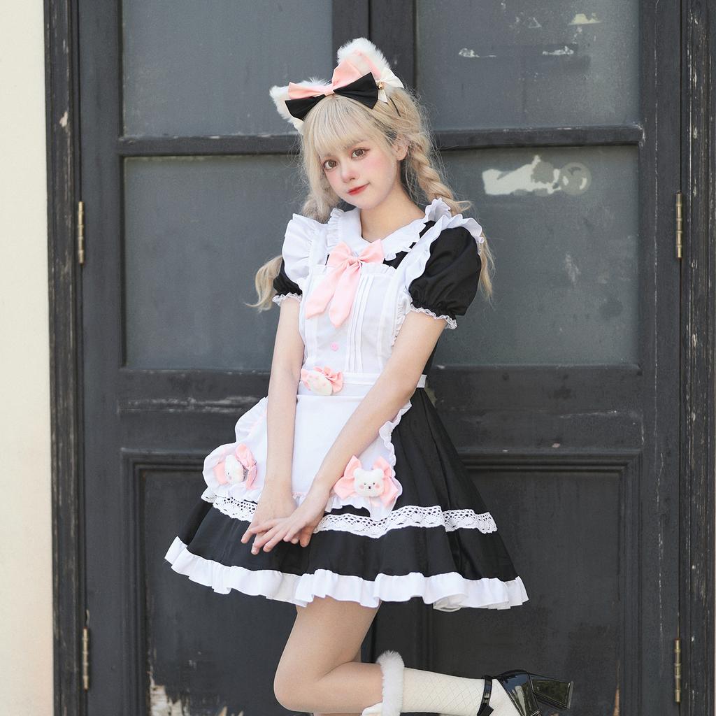 Original Black and White Maid Dress Cute Lolita Dress Cafe Maid Uniform Women's Big Brother Dress