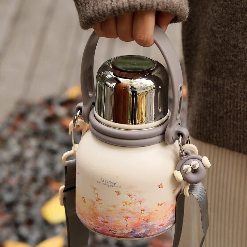 German Insulated Water Bottle, Large Capacity Thermos Cup, Stylish and High-End Design for Girls, Stainless Steel Tea Brewing Cup for Students