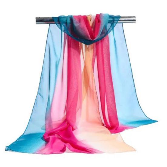 Women Summer Scarf Color Matching Thin Soft Breathable Sunshade Anti-UV Chiffon Neck Decoration Summer Shawl Clothes Accessory