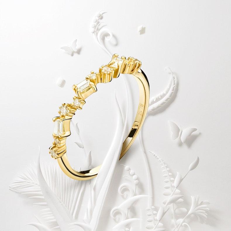 Элегантное геометрическое кольцо с цирконами, покрытое 18-каратным золотом, для женщин. Потрясающее обручальное украшение