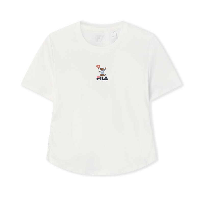 Fila Оригинальная женская футболка с вышивкой собаки, облегающая, с коротким рукавом, топ F61W629108F-WT