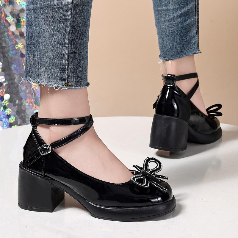 Fashion 2025 Ladies Shoes Buckle Strap Women's High Heels Fashion Shallow Office and Career New Butterfly-knot Plus Size Mary Jane Shoes