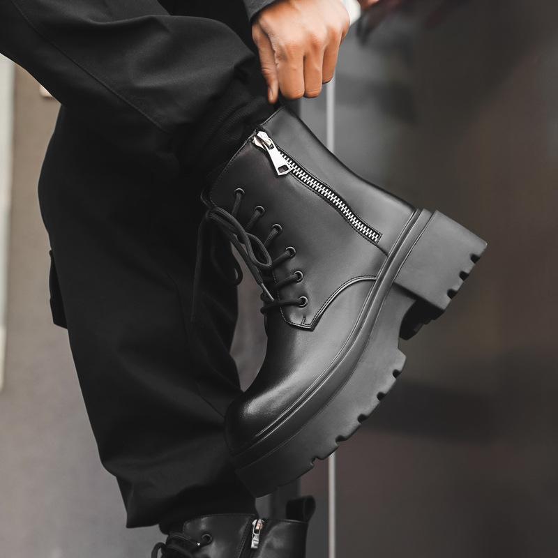 Ботинки Мартин мужские в британском стиле черные универсальные простые трендовые увеличивающие рост рабочие ботинки мужская обувь 22317-J