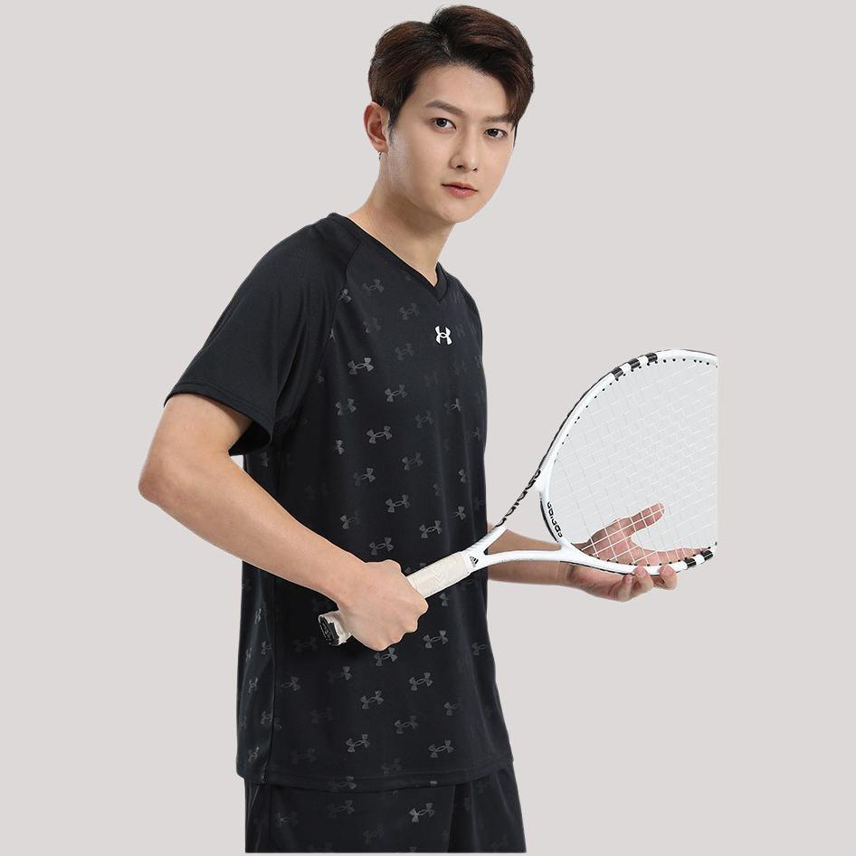 Under Armour Свободный крой с V-образным вырезом, быстросохнущая дышащая футболка с коротким рукавом, унисекс, топы, темно-синие 21500531-409