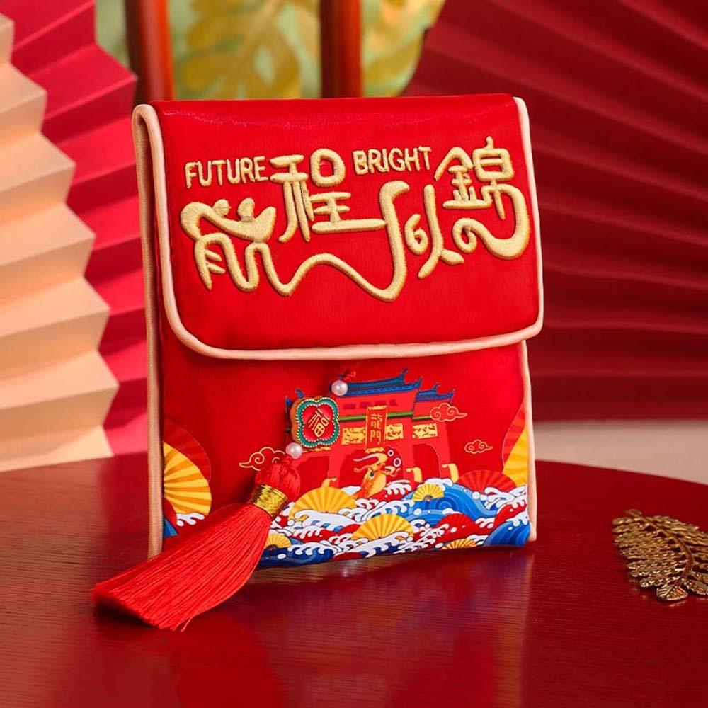 Embroidered Chinese New Year Red Wallet Polyester Lucky Money Packet Graduation