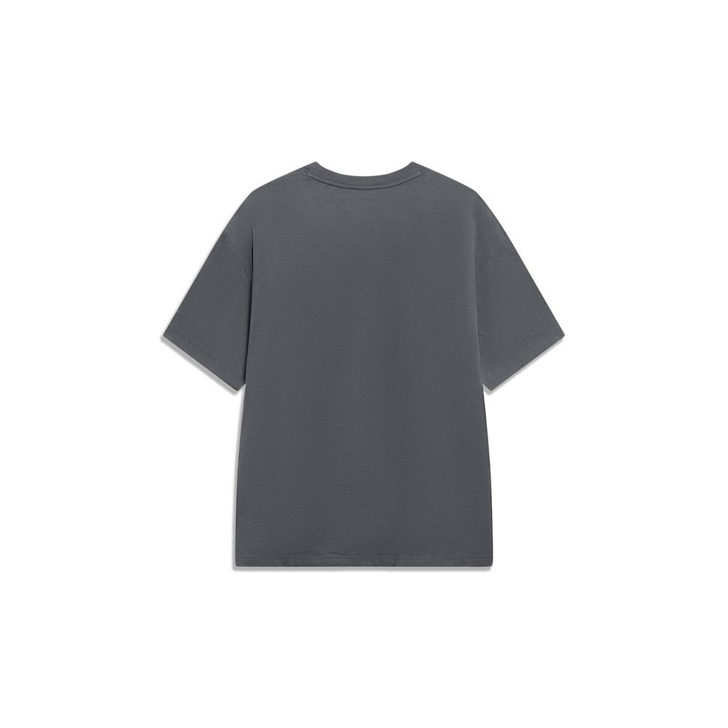 Li-Ning Футболка-пуловер с круглым вырезом и принтом логотипа в виде буквы, унисекс, цвет свинцово-серый AHST553-5