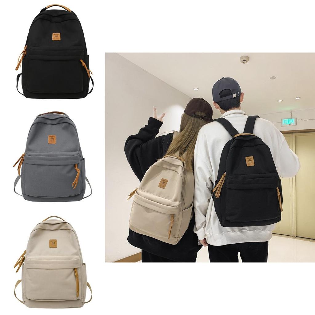 Simple Solid Color Letter Decoration Student Leisure Backpack For Travel And School
