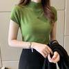 Korean Style Half-Turtleneck Short-Sleeve Knitted Sweater for Women - Slim Fit Summer Top