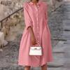 Women Casual Turn Down Collar Loose Long Sleeve Shirt Dress